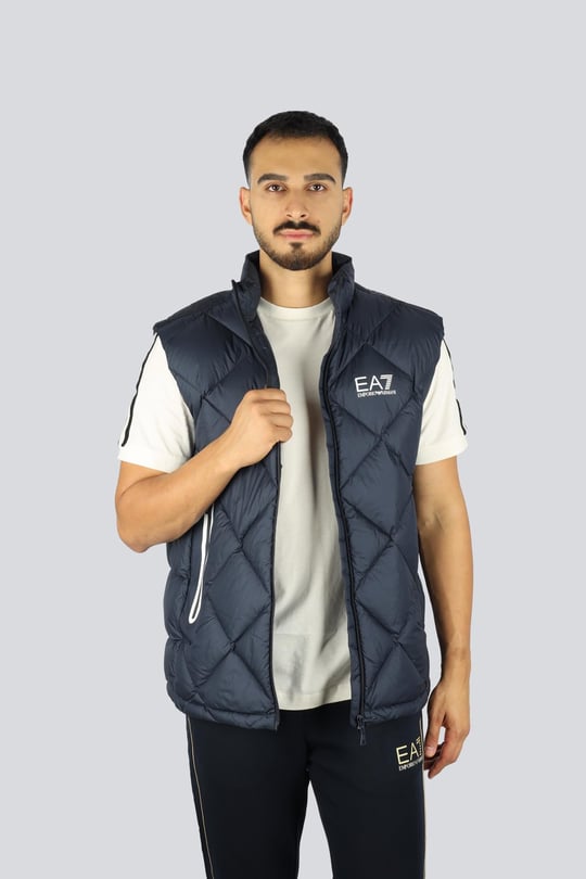 EA7 Ea7 Erkek Kolsuz Dik Yaka Şişme Fermuar Kapama Lacivert Yelek 7M001002 AF15923-UB102