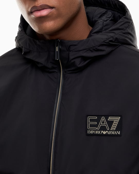 EA7 Ea7 Erkek Logo Detaylı Kapüşonlu Uzun Kollu Siyah Ceket 7M002102 AF25750-UC001