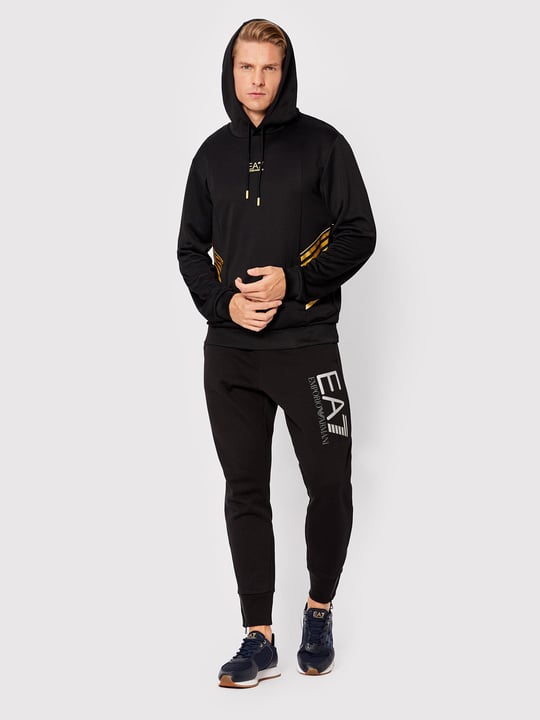 Ea7 Ea7 Erkek Marka Logo Detaylı Kapşonlu İpli Siyah Sweatshirt 6LPM03 PJ16Z-0208