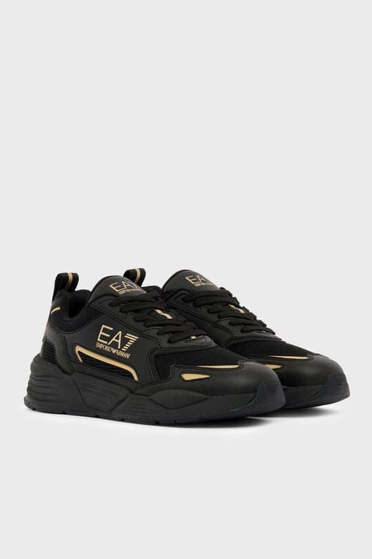 EA7 Ea7 Erkek Marka Logolu Rahat Taban Bağıcıklı Siyah-Gold Sneaker 7X000308 AF18447-MZ177