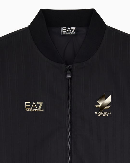 EA7 Ea7 Erkek Normal Kalıp Logo Baskılı Çizgili Bomber Siyah Ceket 7M002557 AF29162-UC001