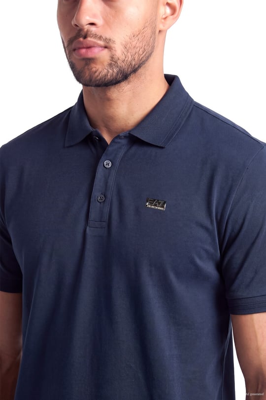 EA7 Ea7 Erkek Normal Kalıp Plaka Logo Detaylı Kısa Kollu Lacivert Polo Yaka T-Shirt 7M002097 AF13862-UB102