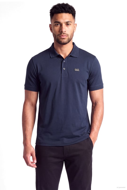EA7 Ea7 Erkek Normal Kalıp Plaka Logo Detaylı Kısa Kollu Lacivert Polo Yaka T-Shirt 7M002097 AF13862-UB102