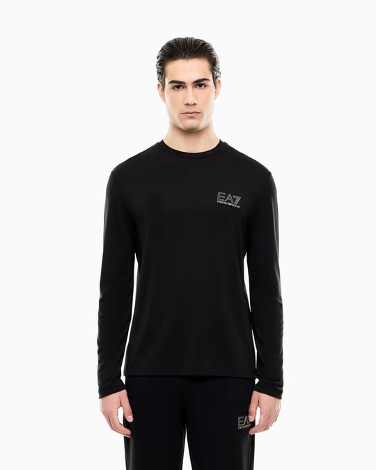 EA7 Ea7 Erkek Normal Kalıp Yuvarlak Yakalı Uzun Kollu Siyah T-Shirt 7M002240 AF13739-UC001