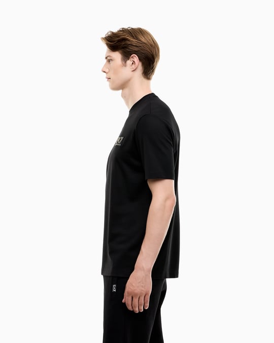 EA7 Ea7 Erkek Normal Kalıp Yuvarlak Yakalı Logo Basklı Kısa Kollu Siyah T-Shirt 7M002238 AF13739-UC001