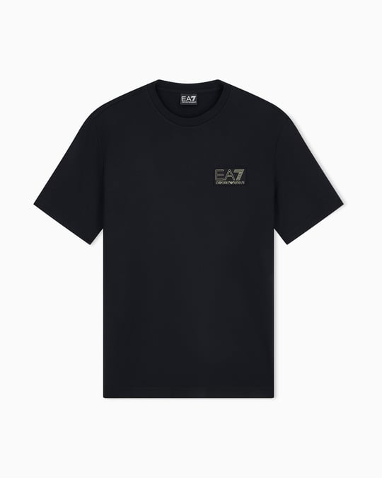 EA7 Ea7 Erkek Normal Kalıp Yuvarlak Yakalı Logo Basklı Kısa Kollu Siyah T-Shirt 7M002238 AF13739-UC001