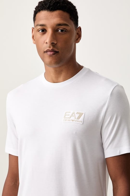 EA7 Ea7 Erkek Normal Kalıp Yuvarlak Yakalı Logo Basklı Kısa Kollu Beyaz T-Shirt 7M002238 AF13739-U0002