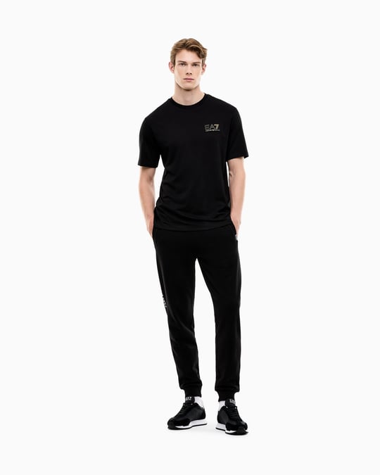 EA7 Ea7 Erkek Normal Kalıp Yuvarlak Yakalı Logo Basklı Kısa Kollu Siyah T-Shirt 7M002238 AF13739-UC001