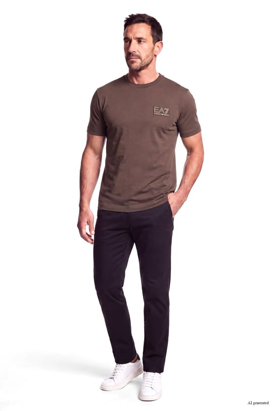 EA7 Ea7 Erkek Normal Kalıp Yuvarlak Yakalı Logo Basklı Kısa Kollu Kahverengi T-Shirt 7M002238 AF13739-U6027