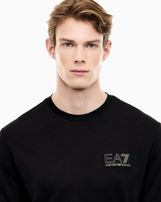 EA7 Ea7 Erkek Normal Kalıp Yuvarlak Yakalı Logo Basklı Kısa Kollu Siyah T-Shirt 7M002238 AF13739-UC001
