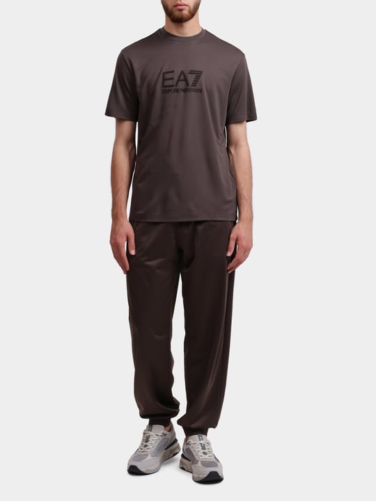 EA7 Ea7 Erkek Normal Kesim Göğüste EA7 Logolu Yuvarlak Yaka Kısa Kollu Kahverengi T-Shirt 7M000092 AF13870-U6139