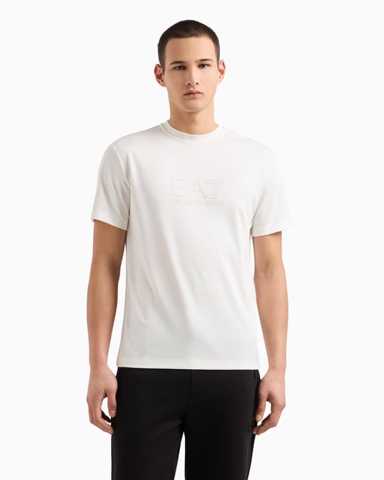 Ea7 Ea7 Erkek Normal Kesim Göğüste EA7 Logolu Yuvarlak Yaka Kısa Kollu Beyaz T-Shirt 7M000092 AF13870-U0005