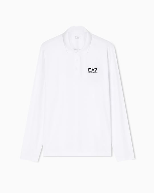 EA7 Ea7 Erkek Pamuklu Uzun Kol Dokuma Günlük Kullanım Beyaz Polo Yaka T-Shirt 8NPF15 PJVQZ-1100