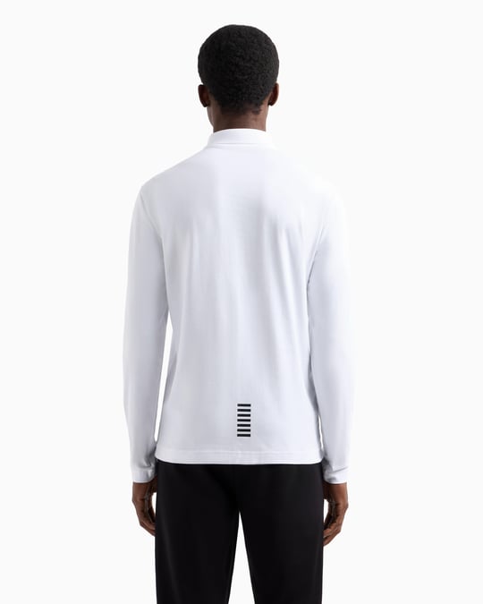 EA7 Ea7 Erkek Pamuklu Uzun Kol Dokuma Günlük Kullanım Beyaz Polo Yaka T-Shirt 8NPF15 PJVQZ-1100