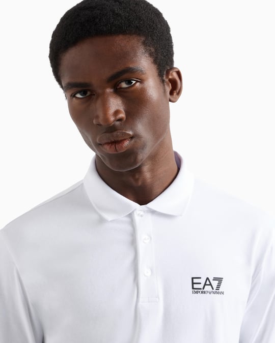 EA7 Ea7 Erkek Pamuklu Uzun Kol Dokuma Günlük Kullanım Beyaz Polo Yaka T-Shirt 8NPF15 PJVQZ-1100