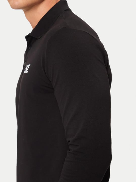 EA7 Ea7 Erkek Pamuklu Uzun Kol Dokuma Günlük Kullanım Siyah1 Polo Yaka T-Shirt 8NPF15 PJVQZ-1200