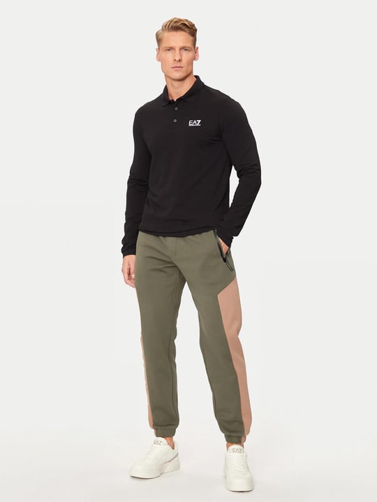 EA7 Ea7 Erkek Pamuklu Uzun Kol Dokuma Günlük Kullanım Siyah1 Polo Yaka T-Shirt 8NPF15 PJVQZ-1200