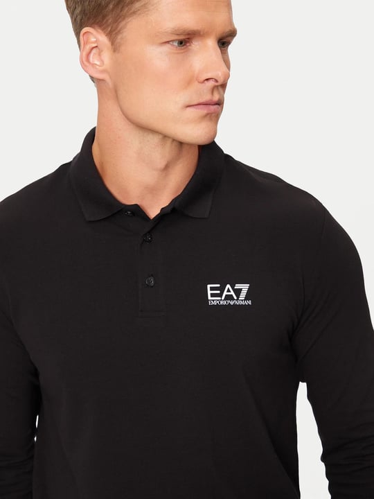 EA7 Ea7 Erkek Pamuklu Uzun Kol Dokuma Günlük Kullanım Siyah1 Polo Yaka T-Shirt 8NPF15 PJVQZ-1200