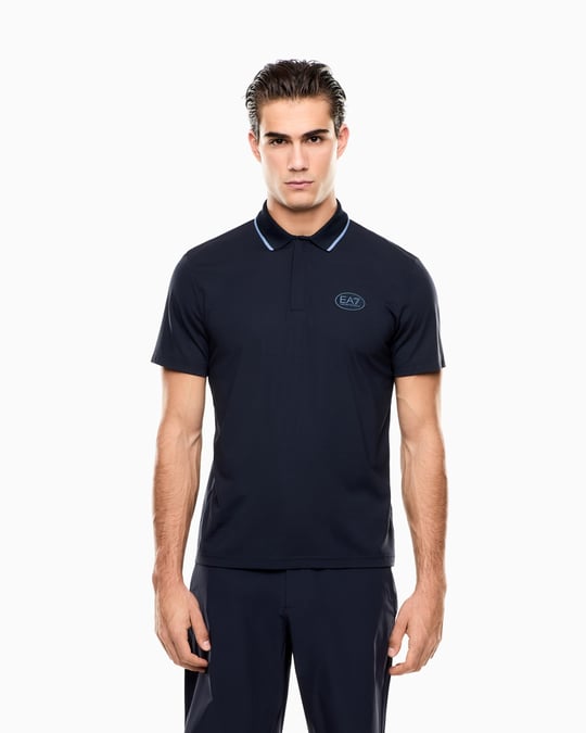 EA7 Ea7 Erkek Vücut Sıcaklığını Sabit Tutan Kumaş Dar Kalıp Logo Desenli Kısa Kollu Lacivert Polo Yaka T-Shirt 7M001288 AF13520-UB102