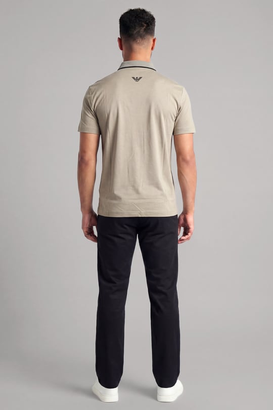EA7 Ea7 Erkek Vücut Sıcaklığını Sabit Tutan Kumaş Dar Kalıp Logo Desenli Kısa Kollu Bej Polo Yaka T-Shirt 7M001288 AF13520-U6167