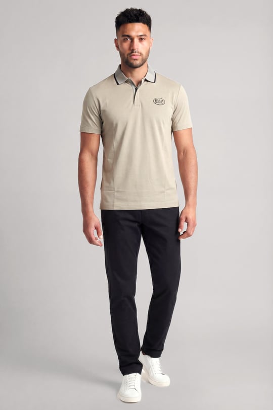 EA7 Ea7 Erkek Vücut Sıcaklığını Sabit Tutan Kumaş Dar Kalıp Logo Desenli Kısa Kollu Bej Polo Yaka T-Shirt 7M001288 AF13520-U6167