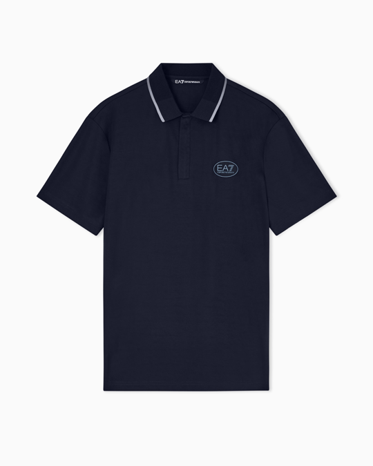 EA7 Ea7 Erkek Vücut Sıcaklığını Sabit Tutan Kumaş Dar Kalıp Logo Desenli Kısa Kollu Lacivert Polo Yaka T-Shirt 7M001288 AF13520-UB102