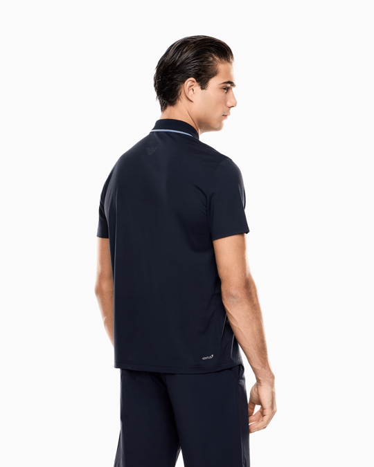 EA7 Ea7 Erkek Vücut Sıcaklığını Sabit Tutan Kumaş Dar Kalıp Logo Desenli Kısa Kollu Lacivert Polo Yaka T-Shirt 7M001288 AF13520-UB102