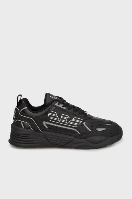 EA7 Ea7 Erkek Yüksek Rahat Taban Kartal Logolu Siyah-Gümüş Sneaker 7X000306 AF18446-MC032