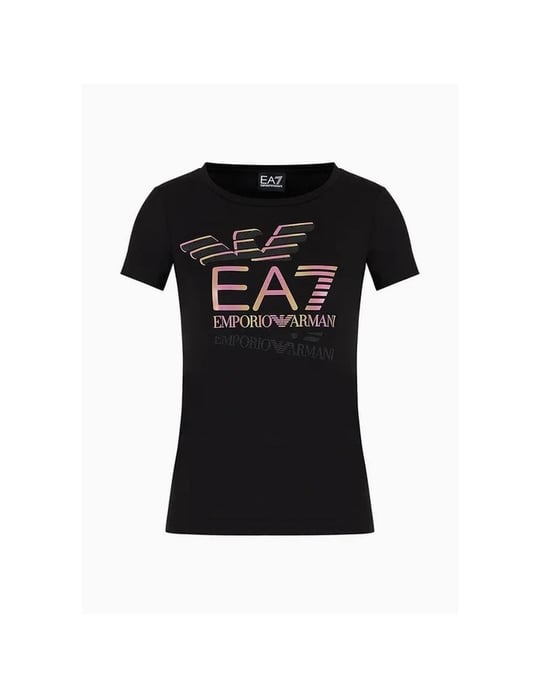 Ea7 Ea7 Kadın Dokuma Kumaş Düz Bisiklet Yaka Siyah T-Shirt 7W000182 AF10373-UC001