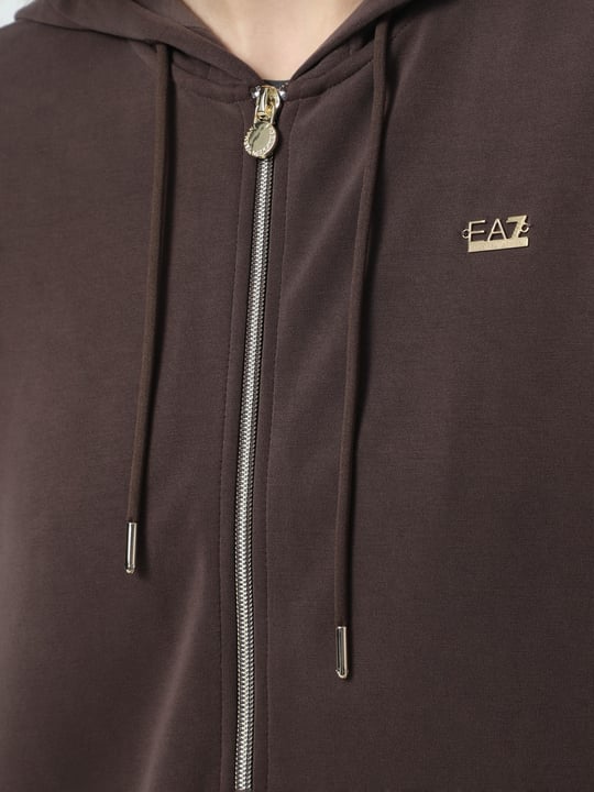 EA7 Ea7 Kadın Kapşonlu Yaka Cep Detay Fermuar Kapama Uzun kol Kahverengi Sweatshirt 7W000192 AF12643-U6063