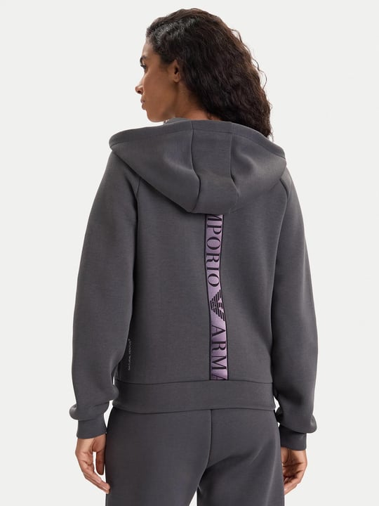 EA7 Ea7 Kadın Kapşonlu Yaka Fermuar Kapama EA7 Yazı Desen Cep Detay Siyah Sweatshirt 7W000675 AF13151-U8117