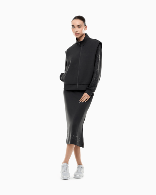 EA7 Ea7 Kadın Modal İçerikli İnterlok Kumaşlı Dik Yaka Kolları Taş Detaylı Gri Sweatshirt 7W001016 AF24375-U8111