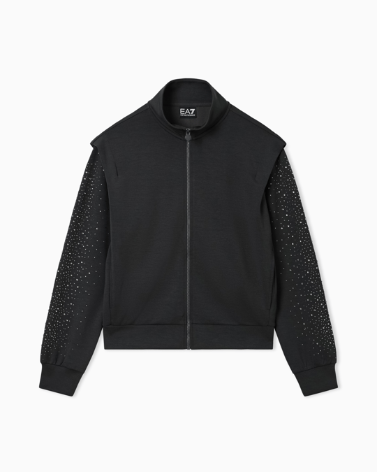 EA7 Ea7 Kadın Modal İçerikli İnterlok Kumaşlı Dik Yaka Kolları Taş Detaylı Gri Sweatshirt 7W001016 AF24375-U8111