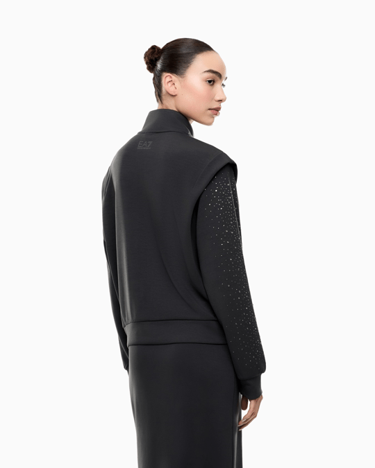 EA7 Ea7 Kadın Modal İçerikli İnterlok Kumaşlı Dik Yaka Kolları Taş Detaylı Gri Sweatshirt 7W001016 AF24375-U8111