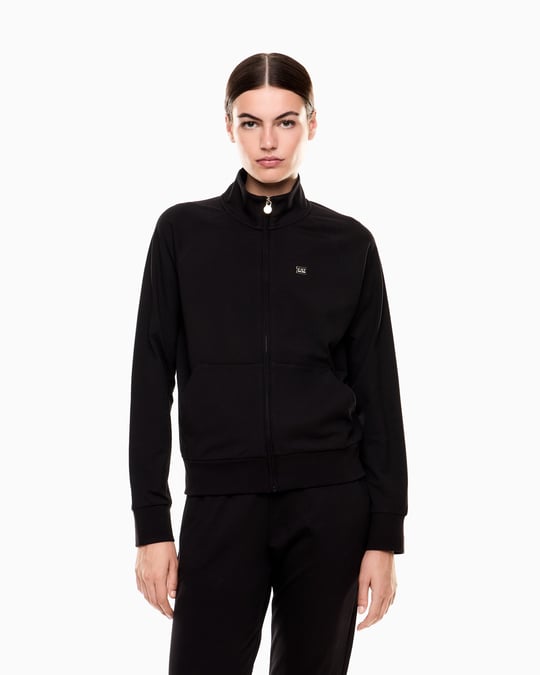 EA7 Ea7 Kadın Normal Kalıp Dik Yakalı Logo Etiketli Uzun Kollu Siyah Sweatshirt 7W000457 AF13135-UC001