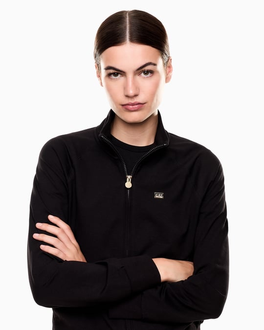 EA7 Ea7 Kadın Normal Kalıp Dik Yakalı Logo Etiketli Uzun Kollu Siyah Sweatshirt 7W000457 AF13135-UC001