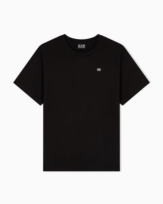 EA7 Ea7 Kadın Normal Kalıp Pamuklu Yuvarlak Yakalı Metalik Logo Detaylı Kısa Kollu Siyah T-Shirt 7W000455 AF10373-UC001