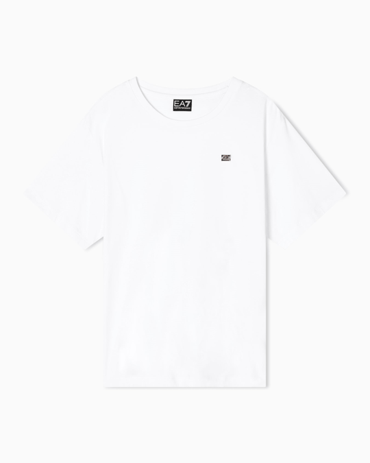 EA7 Ea7 Kadın Normal Kalıp Pamuklu Yuvarlak Yakalı Metalik Logo Detaylı Kısa Kollu Beyaz T-Shirt 7W000455 AF10373-U0002