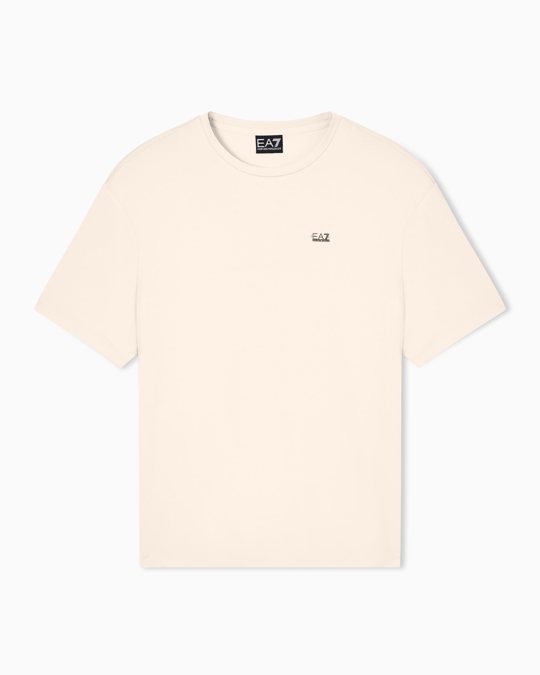 EA7 Ea7 Kadın Normal Kalıp Yuvarlak Yakalı Metalik Logo Detaylı Viskoz Karışımlı Kısa Kollu Bej T-Shirt 7W000189 AF13919-U1088