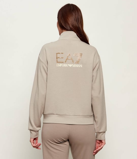 EA7 Ea7 Kadın Normal Kesim Sırtında Taş Desenli EA7 İşlemeli Dik Yaka Uzun Kollu Bej Sweatshirt 7W001487 AF24375-U6225