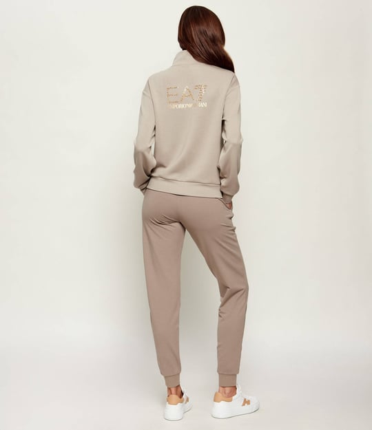 EA7 Ea7 Kadın Normal Kesim Sırtında Taş Desenli EA7 İşlemeli Dik Yaka Uzun Kollu Bej Sweatshirt 7W001487 AF24375-U6225