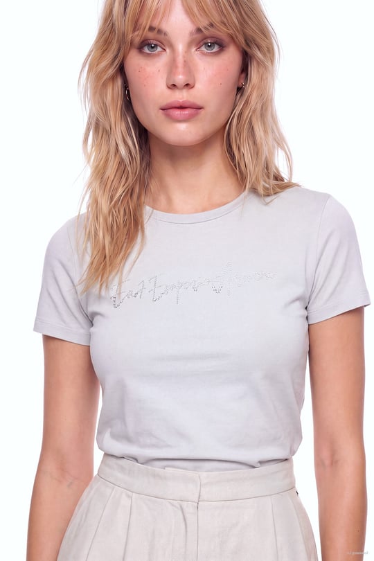 EA7 Ea7 Kadın Normal Kesim Yapay Taş Desenli Logo Detaylı Yuvarlak Yakalı Kısa Kollu Beyaz T-Shirt 7W001399 AF14880-U9001