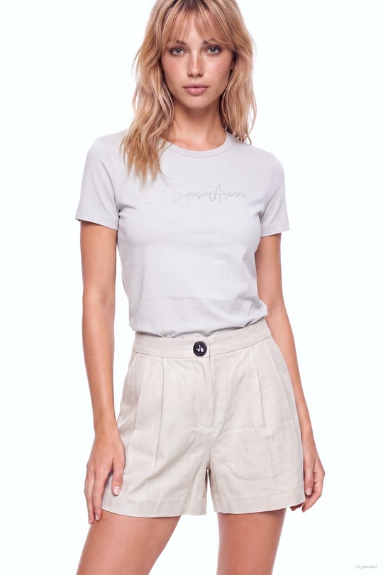 EA7 Ea7 Kadın Normal Kesim Yapay Taş Desenli Logo Detaylı Yuvarlak Yakalı Kısa Kollu Beyaz T-Shirt 7W001399 AF14880-U9001