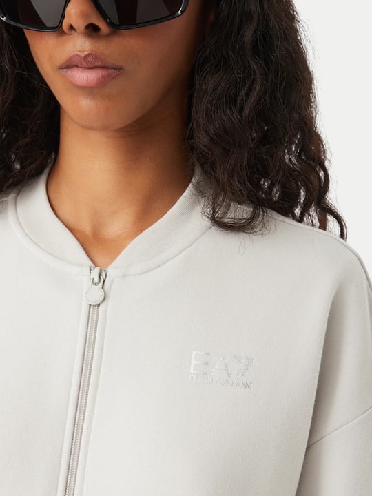 EA7 Ea7 Kadın Rahat Kalıp Düşük Omuzlu Logo Detaylı Uzun Kollu Fermuarlı Lacivert Sweatshirt 7W001401 AF20758-U9001