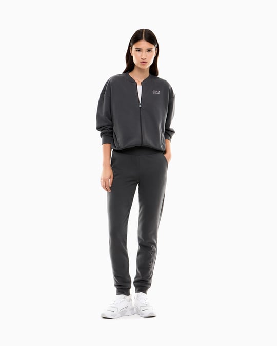 EA7 Ea7 Kadın Rahat Kalıp Düşük Omuzlu Logo Detaylı Uzun Kollu Fermuarlı Antrasit Sweatshirt 7W001401 AF20758-U8117