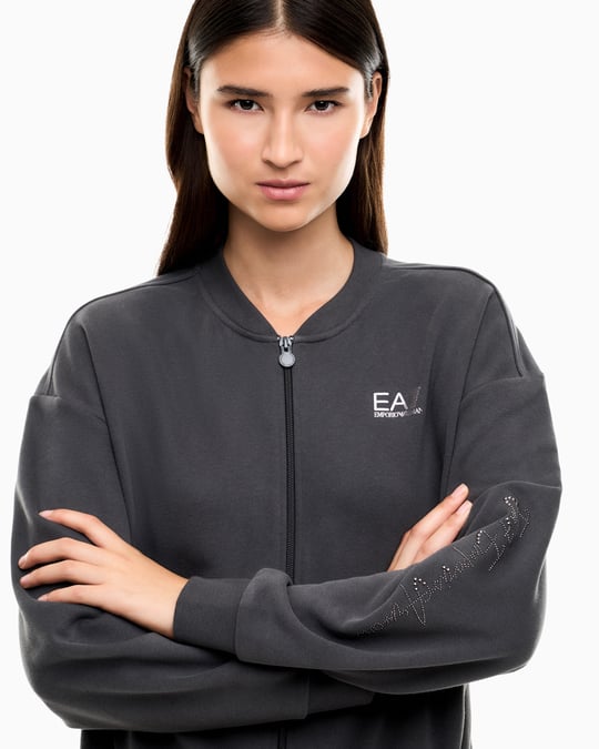 EA7 Ea7 Kadın Rahat Kalıp Düşük Omuzlu Logo Detaylı Uzun Kollu Fermuarlı Antrasit Sweatshirt 7W001401 AF20758-U8117