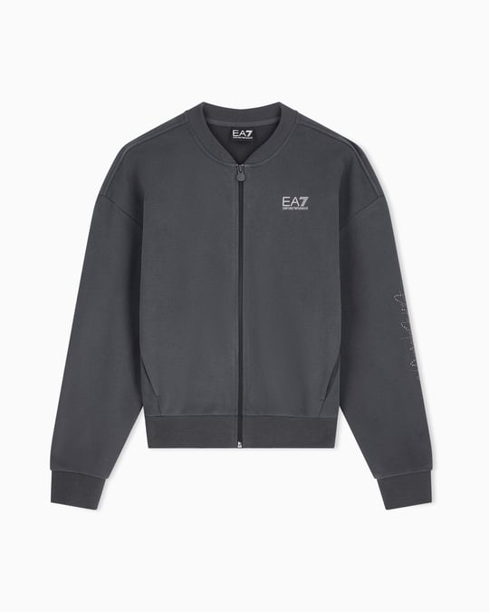 EA7 Ea7 Kadın Rahat Kalıp Düşük Omuzlu Logo Detaylı Uzun Kollu Fermuarlı Antrasit Sweatshirt 7W001401 AF20758-U8117