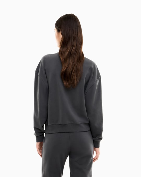 EA7 Ea7 Kadın Rahat Kalıp Düşük Omuzlu Logo Detaylı Uzun Kollu Fermuarlı Antrasit Sweatshirt 7W001401 AF20758-U8117