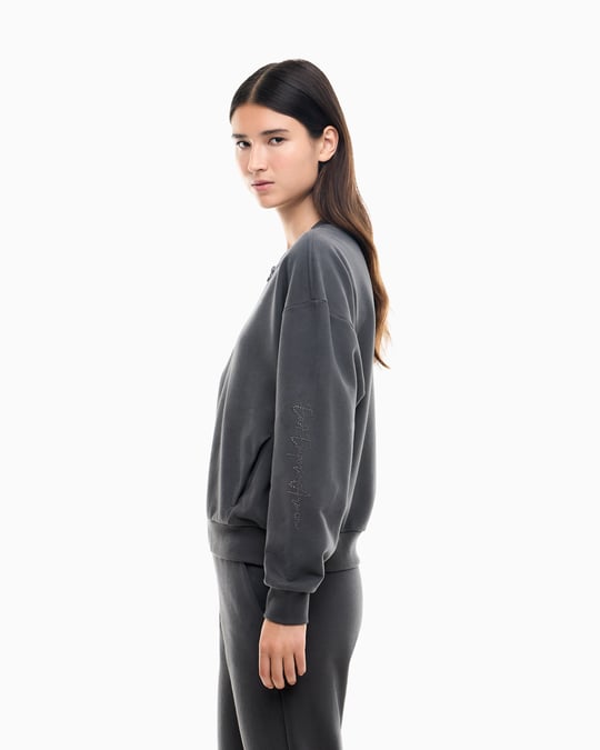 EA7 Ea7 Kadın Rahat Kalıp Düşük Omuzlu Logo Detaylı Uzun Kollu Fermuarlı Antrasit Sweatshirt 7W001401 AF20758-U8117