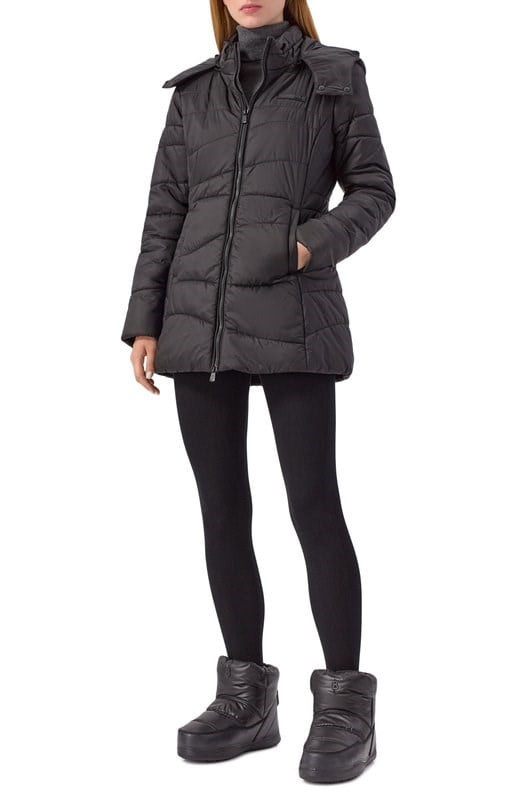 EA7 Ea7 Kadın Regular Fit Su Tutmayan ve Nefes Alan Kumaş Kapüşonlu Siyah Mont 7W000651 AF16413-UC001